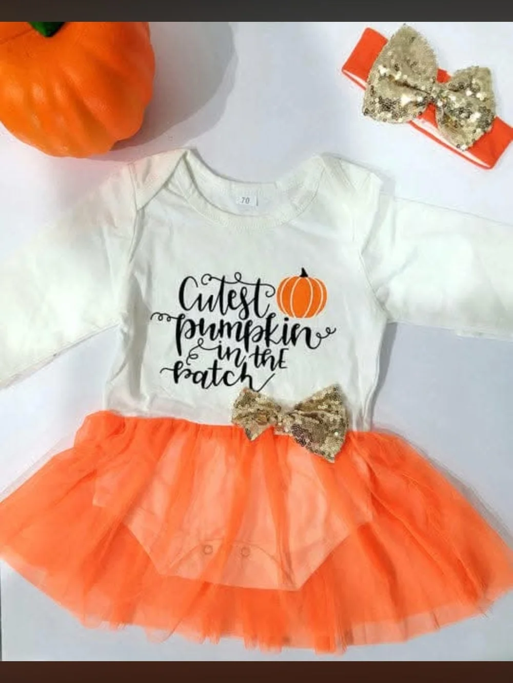 Cutest Pumpkin in the Patch White & Orange Baby Girl Tutu Costume